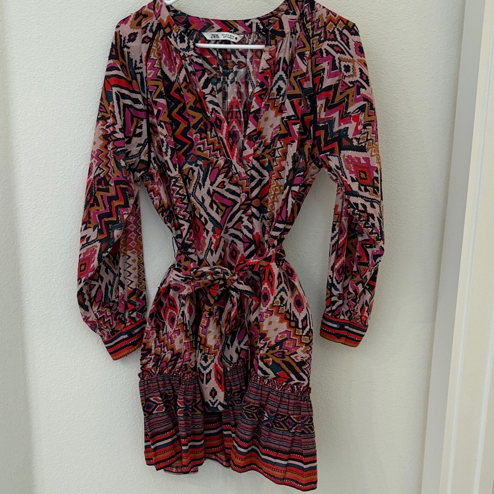 Zara Vibrant Geometric Long Sleeve Dress
